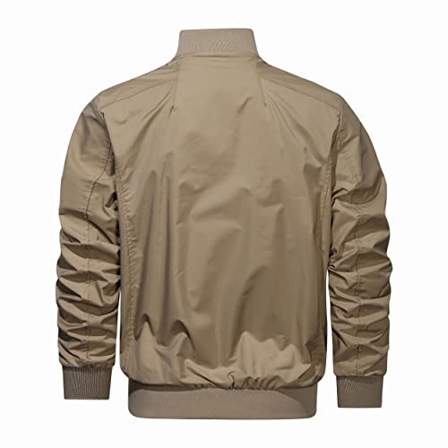 Anzerll Men's Flight Bomber Jacket Casual Lightweight Softshell Windbreaker Slim Fit Varsity Jacket Coat(Khaki L) #TOP1