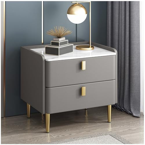 Mesita de noche de madera maciza con 2 cajones, mesita de noche moderna con superficie de cuero con tablero de pizarra, mesa auxiliar pequeña, mesa auxiliar alta, armario de noche para dormitorio