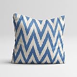Tamaño: 50 x 50 cm Zig Zag - Fundas de cojín originales de IKAT (no impresas, con % 100 algodón natural de telas tradicionales de Ikat (azul, 50 x 50 cm)