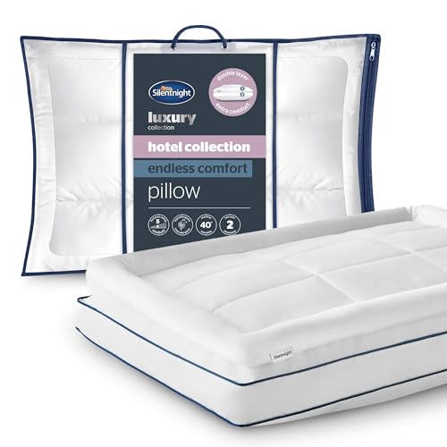 Silentnight Hotel Collection Endless Comfort Pillow - Double Layer Luxury Box Cushioned & Soft Quilted Pillow - Ball Fibre Filling for Head and Neck Support Breathable Cotton Cover Machine Washable
