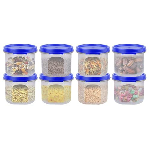 Image of SIMPARTE Smart Slim Storage Air-Tight & Leak Resistant Plastic Modular Container - For Snacks, Spices, Dry Fruits, Flax Seeds Stackable, BPA Free, Food Grade (250 ML, Set of 8, Dark Blue)