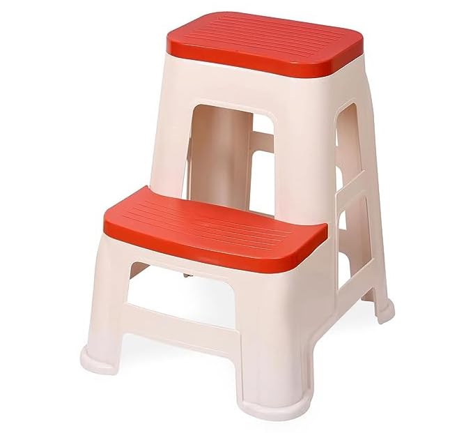 Image of SKYGLAMOUR 2-Step Plastic Heavy Duty Multi-Purpose Plastic Step Stool for Kitchen | Office&Home Use with Weight Bearing Capacity of 120 Kg |2 Step Stool for Home| Color: Red; Pack of 4