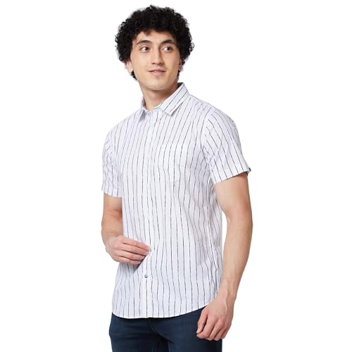 Image of Spykar Men's Regular Fit N /A Half Sleeve Striped Casual Shirts