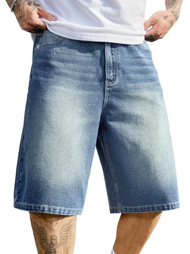Image of PLEPAN Mens Super Baggy Jean Shorts 12 inch Vintage Loose Fit Wide Leg Long Jorts Y2K Streetwear Below Knee Denim Shorts