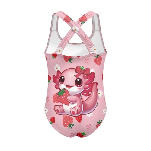 Image of Girls One Piece Swimsuits Axolotl Cross Back Swimwear Beach Summer Quick Dry Beach Bathing Suit