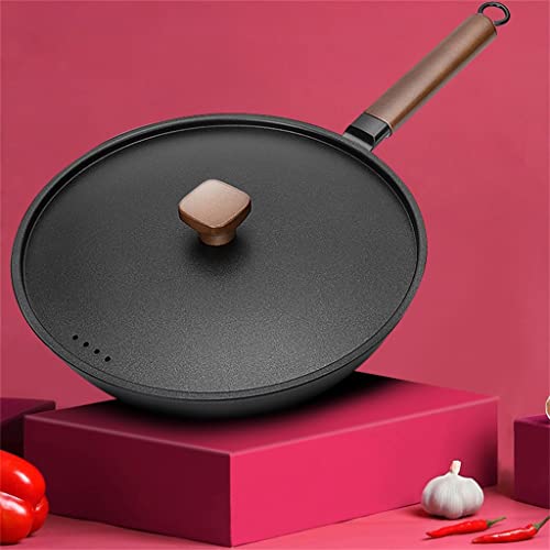 Wok de hierro fundido con mango de madera y tapa miniatura 2