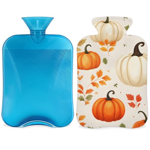 Hot Water Bottle with Soft Cover,2L Graffiti Pumpkin Hot Water Bag for Hot and Cold Compress, Hand Feet Warmer, Oil Painting Pumpkin Rubber Hot or Cold Water Bottle Halloween Christmas Decorations
