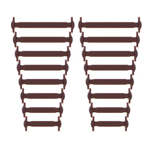 Newkeen sin corbata Cordones de zapatos para niños y adultos - Impermeables cordones de zapatos de atletismo atlética de silicona elástico plano con multicolor (Brown)