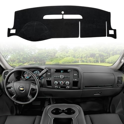 VAFMOLEI Dashboard Dash Cover Mat for 2007-2013 Chevy Chevrolet Silverado 1500 2500 3500 LTZ Polyester Custom Fit Silverado Dash Cover with Two Glove Boxes Black Trim (Silverado LTZ 2007-2014, Black)