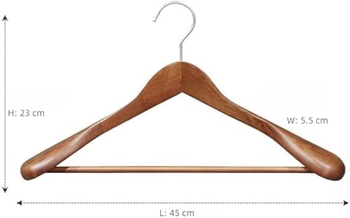MELA’S Wooden Wide Clothes Hanger, Natural Wood, Pack of 18, Non-Slip, for Stable Jacket, Suit, Shirts, Extra Wide Shoulders, Trouser Bars, 45 x 23 x 5.5(Walnut)