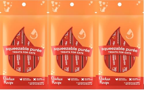 Squeezable Puree Cat Treats – 12 Tubes Total – Chicken – Lickable, High Protein, Grain-Free (12, Chicken)
