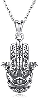 AEONSLOVE Sterling Silver Claddagh Celtic Knot Necklace for Women Girls, Hamsa Hand Pendant Necklace with Evil Eye Good Luck Jewellery Gift, 18 Inches Chain
