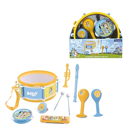 Lexibook, Set Musical Bluey, 7 Instruments en 1, Tambour avec Baguettes, Instruments à Vent et percussions, Jouet Musical Complet, K360BY