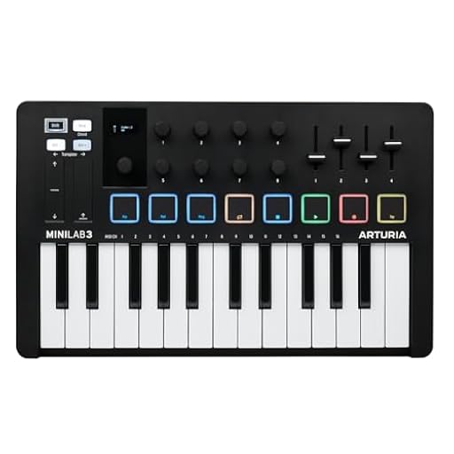 Arturia - MiniLab 3 - Controlador MIDI Universal para Producción Musical, con Paquete de Software Todo en Uno - 25 Teclas, 8 Pads Multicolor - Negro | Ya disponible en tu tienda friki favorita! En mundofriki.es!