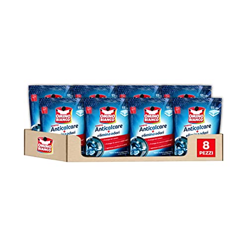 Omino Bianco - Anticalcare Lavatrice Tabs, Protegge da Calcare, Sporco e Cattivi Odori, Azione Igienizzante, 8 Confezioni x 15 Tabs