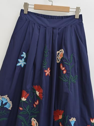 Image of Women Floral Embroidery Dress Sleeveless 2 Piece Tank Top and Skirt Loose Fit Boho Dress