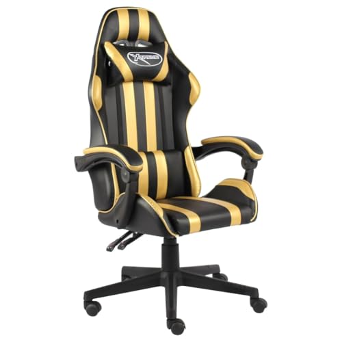 SKM Silla Gaming de Cuero sintético Negro y Dorado,Mobiliario,Mobiliario de Oficina,Sillas de Oficina,Oro,15.15 kg,20520