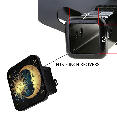 Swono Sun And Moon Car Towing Hitch Covers Boho Golden Sun Crescent Moon Sun Solar Space Square Trailer Hitch Cover 2 Inch, Rear Receiver Hitch Covers Soft Rubber Hitch Cover For Trucks Suvs Jeeps #TOP2