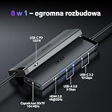 Acer 8 w 1 Hub USB-C 10Gbps, Adapter USB-C do HDMI 4K@60Hz, Transfer danych 2×USB-C 3.2, 2×USB A 3.0, Port PD 100W Rozdzielacz wieloportowy typu C z czytnikiem kart SD/TF, Do laptopa, PC, iPad Pro