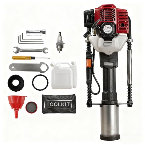 JKCHENPRO 52cc 2-Stroke Gas Powered T Post Driver - Heavy Duty Hammer Drill Pile Driver for Fencing with 3 Driving Heads (49mm, 69mm, 100mm) for Farm, Ranch & Landscaping
