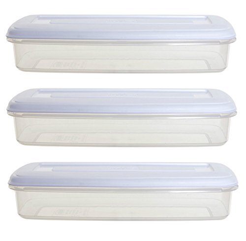 3 x Whitefurze Oblong Plastic Food Tub Bacon Storage Box With Lid 1L 29cm x 12cm by Whitefurze