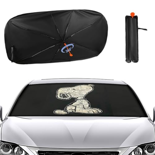 スヌーピー (13) 車用 サンシェード 傘型 折り畳み式 フロントガラス用 車用パラソル 日よけ 遮光 強力断熱 日焼け対策 車内用品 UVカット 紫外線反射 暑さ対策 車中泊 仮眠 プライバシー保護 盗難防止 取付け簡単 収納ポーチ付き 車保護 自動車