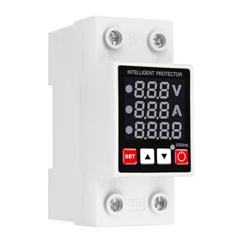 Adjustable Voltage Protector with Energy Monitoring Intelligent Relay Reset Protector Voltage Output Stabilizer for Home Office Appliance，AC110V DC85-300V...