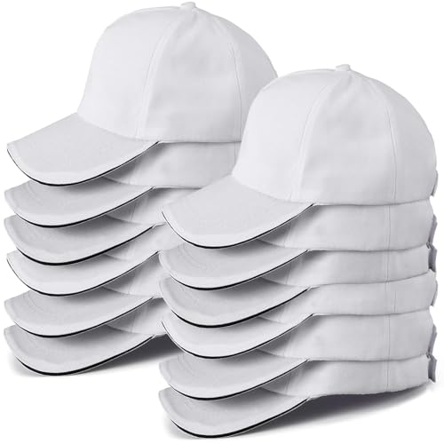 Shyyween Kids Baseball Caps Youth Adjustable Plain Baseball Hats Cotton Blank Hats Bulk for Girls Boys Sport Team(White 12)