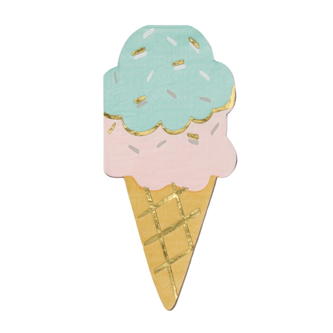 Coterie Ice Cream Cone Paper Napkins (25 per Pack) – Ice Cream Cone-Shaped Party Napkins for Birthday parties, barbecues, pool parties, sundae party and more | 3-Ply Disposable | 7.5" x 3"