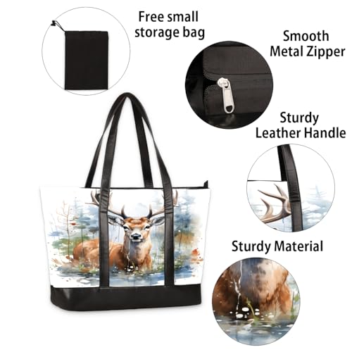Deer Pattern Laptop Tote Bag for Women 15.6 Inch Lightweight Computer Shoulder Purse Bag with Compartment for Work Travel Laptop Organizer Handbag4