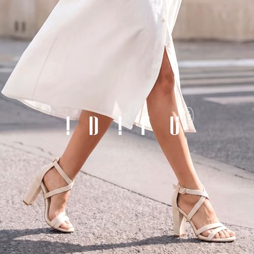 Image of IDIFU Women's Chunky High Heel Sandal Strappy Open Toe Ankle Strap Dress Shoes for Women Bridesmaid Ladies in Wedding Bridal Evening Homecoming Prom