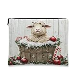 Bonita bolsa de maquillaje de oveja, bolsa de cosméticos de Navidad para mujer, organizador portátil con cremallera, bolsa de aseo de viaje de invierno de 7 x 9 pulgadas