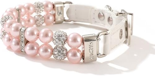 Lindo collar de perlas de piel sintética con diamantes de imitación de cristal, correa ajustable para el cuello para mascotas, accesorio para bodas