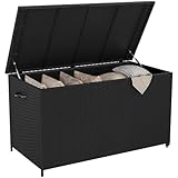 Yaheetech PE-Rattan Gartenbox Auflagenbox mit Rollen & Deckel, 650 L Großer Stauraum, Aufbewahrungsbox XXL Wetterfest inkl.Handgriffe für Garten, Terrasse und Balkon, 150×77×76,5 cm, Schwarz