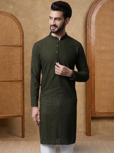 Image of Jompers Embroidered Cotton Kurtas for Men