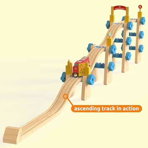 orbrium premium wooden train ascending tracks pack of 8 compatible with all major wooden railways including thomas brio chuggington imaginarium