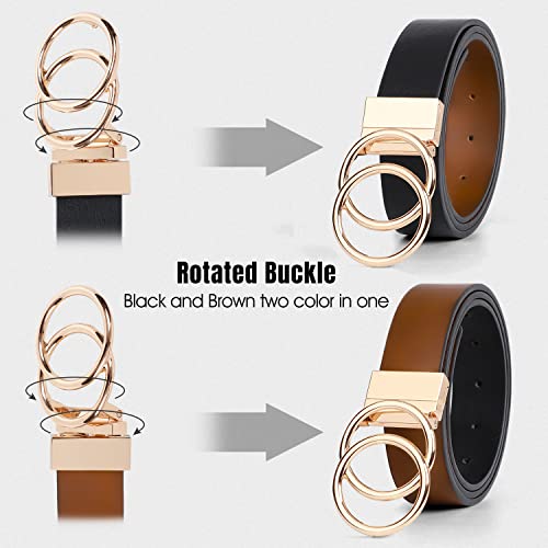 Women Leather Belt, Reversible Belt, Leather Waist Belt for Jeans Dress with Gold Double O Ring Rotate Buckle4