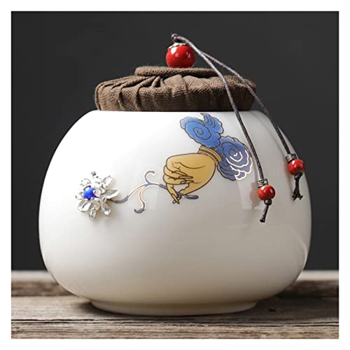 LEIYAN Tarro hermético de cerámica, recipiente de almacenamiento de alimentos de porcelana con tapa, recipiente sellado de cerámica para té, recipientes de cocina vintage para servir té suelto, café,