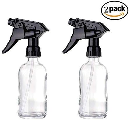 2 Pack Empty Amber Glass Spray Bottles with Black Trigger Sprayers,8 oz Refillable Container for Essential Oils, Cleaning Products, or Aromatherapy (Transparent)
