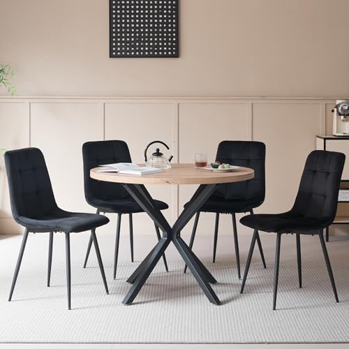 Lot 4 Chaises Velours Noir, pieds métal - HJhomeheart