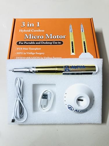 Image of Alpha 4-in-1 Hybrid Coreless Cordless Micromotor | Surgical Motor for FUE Hair Transplant, Vitiligo Surgery & Dermabrasion | Compatible with FUE Punch, Diamond Burr, Vitiligo Power Punch