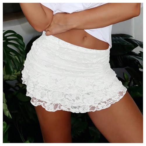 MakeMeChic Women's Floral Lace Skirt Ruched Tiered Layered Ruffle Y2k Short Skirts3