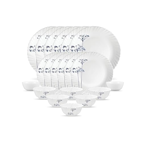 Image of La Opala Novo Collection Opal Glass Crockery | for Family of 6 | Dinner Set 20 pcs Aqua Spray | Plates & Bowls for Dining | Microwave Safe | 100% Vegetarian | Extra Strong | Light & White