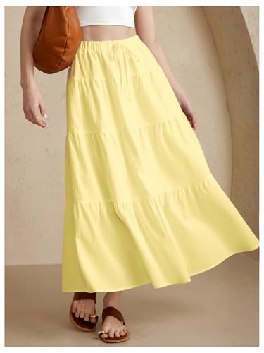Women's Tiered Ruffle Hem Skirt Elastic Waist Flowy Maxi Beach Vacation Skirts3
