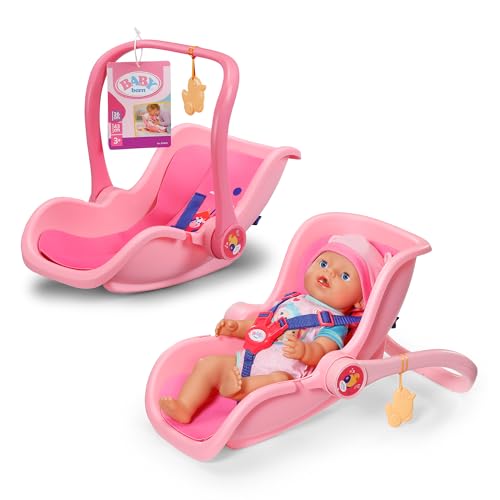BABY born Babyschale Pink Puppen-Babyschale mit Tragegriff Sicherheitsgurt und Anhänger