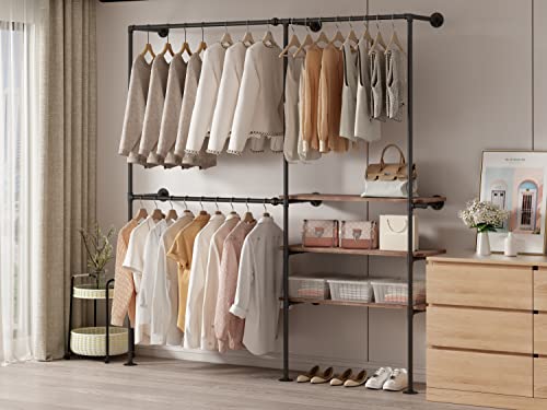 ONOTETUT Industrial Pipe Clothing Rack - Heavy Duty Wall Mounted Garment Organizer for Bedroom & Wardrobe Storage - Sturdy Hanging Rods, Multi-Purpose Design