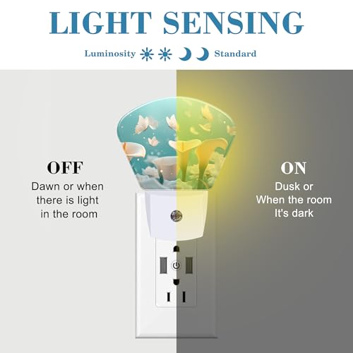 Image of White Calla Lily Night Light Plug into Wall, White Butterfly Night Light with Dusk to Dawn Sensor for Kid Girls Boys Women Men Room, Hallway, Kitchen, Bathroom, Stairs Decor