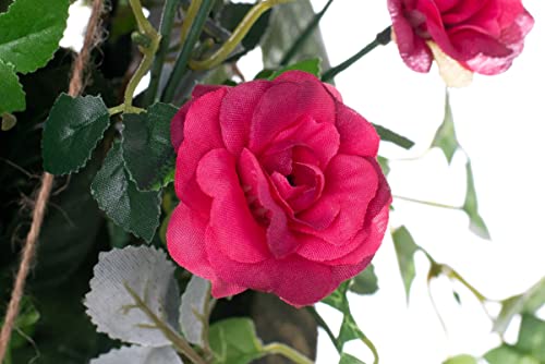Ivydale Artificial Hanging Rose Flowers In Basket, Artificial Hanging Plant In Coconut Lining Basket, Silk Mini Rose Flower Arrangement For Home Decoration Outdoor Indoor Garden Yard #TOP3