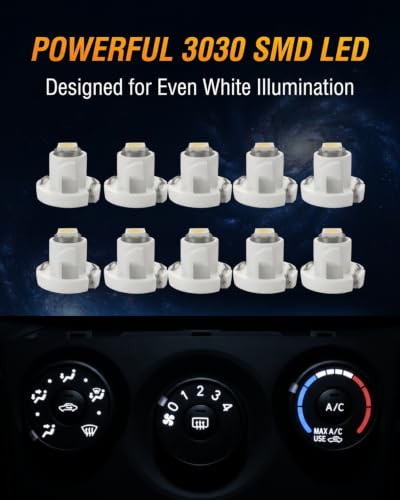 Image of WLJH White T4.2 Neo Wedge LED HVAC Control Panel Bulbs for Toyota | 3030 SMD, 150lm, Clean White HVAC Panel Backlighting, Dimmable, Twist-Lock Base, Corolla RAV4 Tacoma and Matrix, 10-Pack