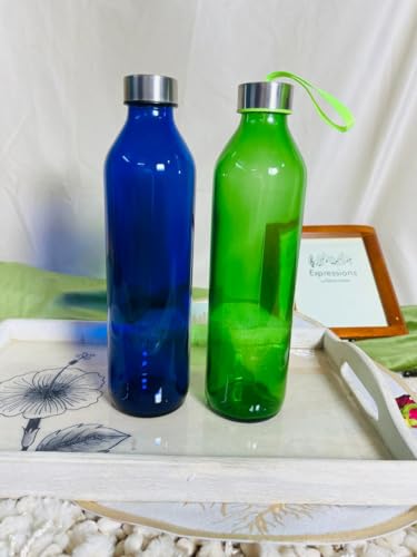 Image of Elite Borosilicate Glass Water Bottles, Pack of 2, 800ml Capacity Each, Microwave & Freezer Safe, Leak Proof & Airtight Lid, Scratch Resistant (Multicolor)